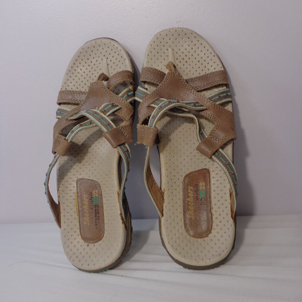 Skechers Reggae Soundstage Leather Toe Post Slide Sandal 46720‎ Women's Size 8